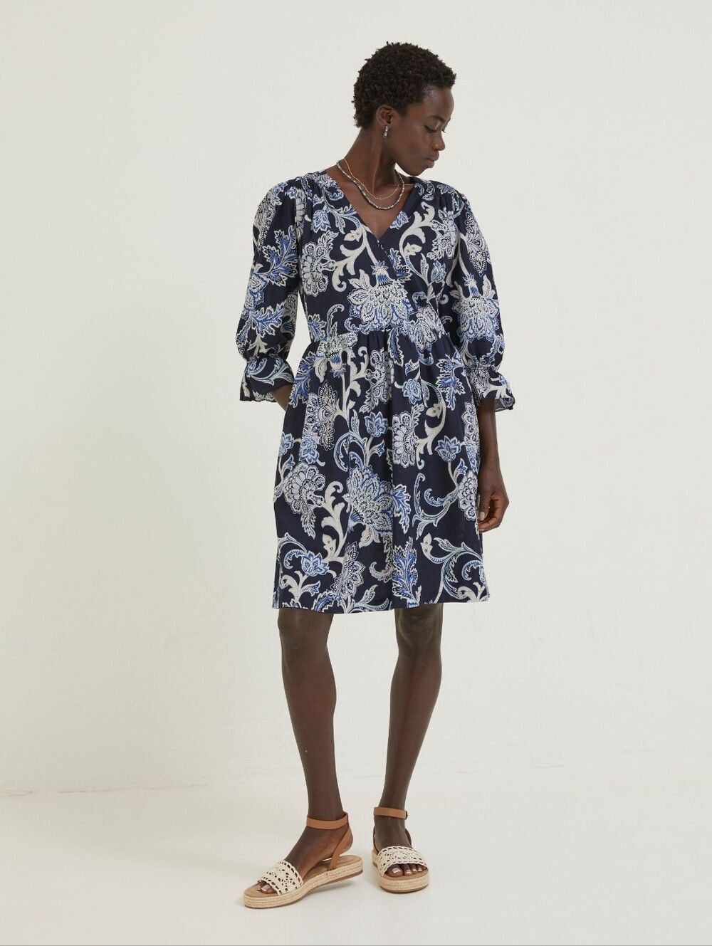 Fat Face Blue Maddox Palace Floral Dress Size 8 Cotton Comfy Easygoing